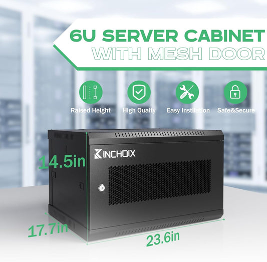 6U Server Cabinet Wall Mount Network Rack Enclosure Cabinet Enclosure for Computer Data Networking Electronic Equipment, Removable Side Panels 14.5in Depth