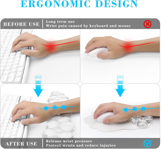 Gel Cloud Keyboard and Mouse Wrist Rest, Cute Wrist Support and Arm Support Rest for Typing Pain Relief,Suitable for Office/Computer/Laptop/Gaming Set-White