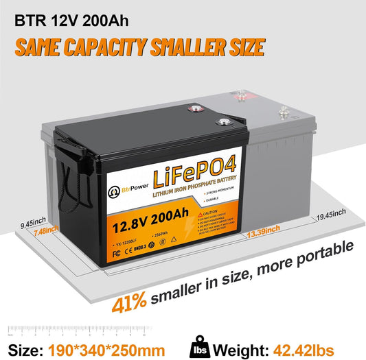 2 Pack 12V 200Ah LiFePO4 Deep Cycle Rechargeable Battery Pack Built-in 100A BMS 5000-7000 Cycles Perfect for RV Solar Marine Overland Off-Grid Application