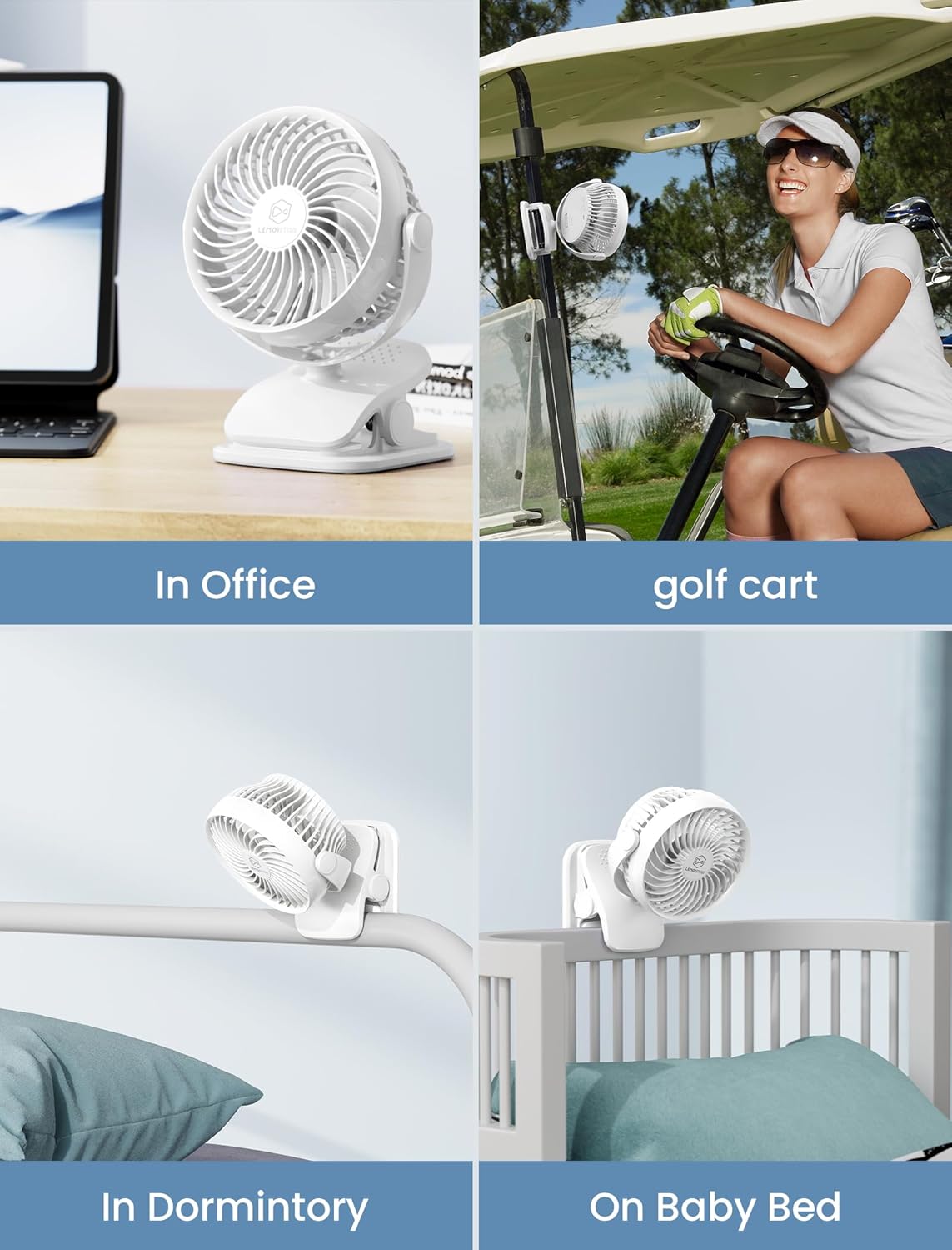 Shinebella AA Battery Powered Clip on Fan with 4-Speed, 5’’ Small Desk Fan with Aroma Function, USB Powered, 360°Rotation, Ultra Quiet, for Golf Cart, Stroller, Bedroom,Car(Batteries Not Included)