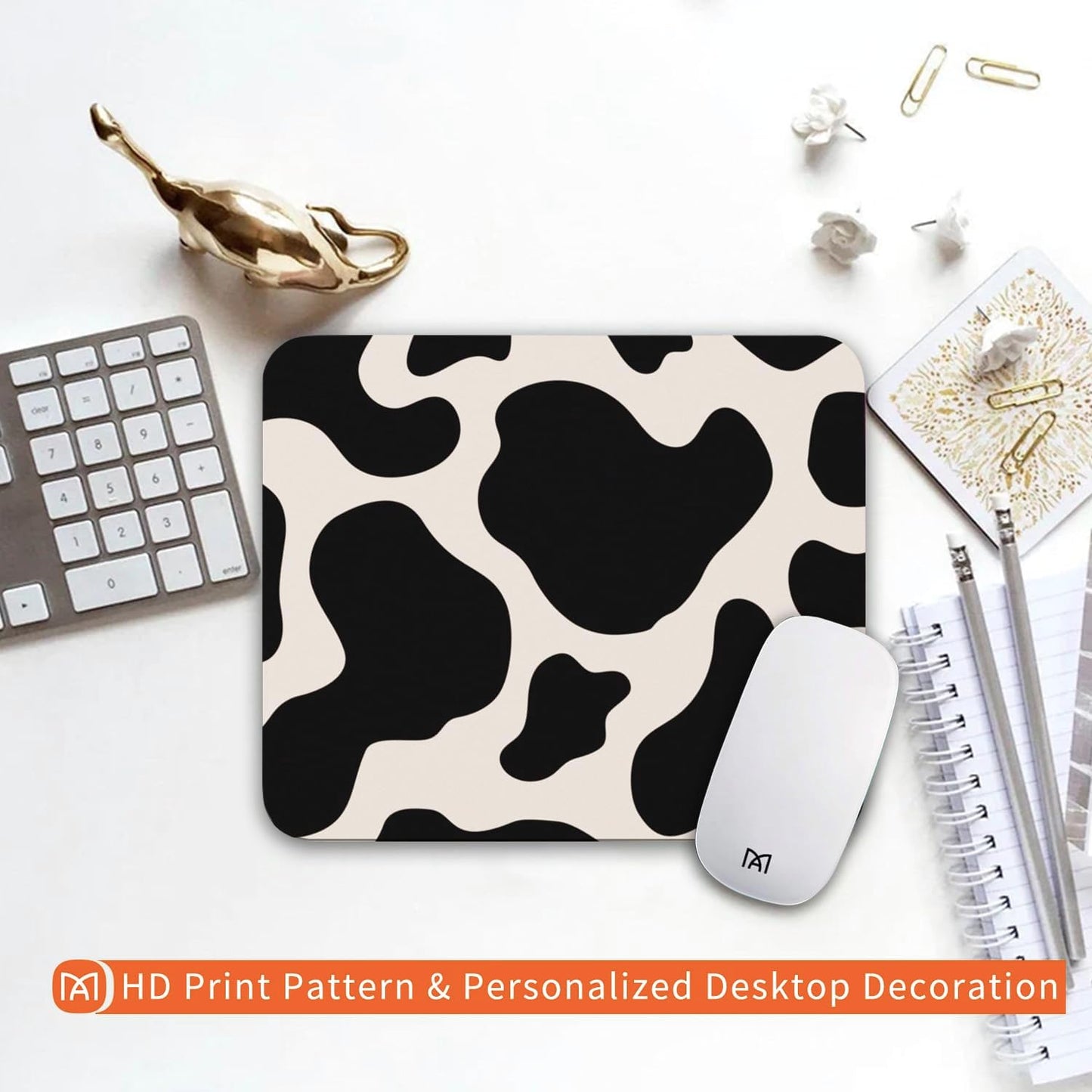 Square Mouse Pad Black Cow Print,Personalized Premium-Textured Custom Mouse Mat Design,Washable Mousepad Cloth,Non-Slip Rubber Base Computer Mouse Pads for Wireless Mouse
