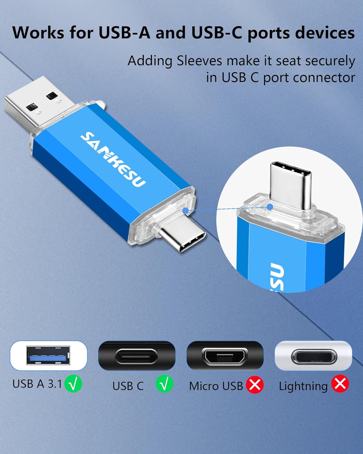 USB C Flash Drive 256GB Thumb Drive for Android Phone USB 3.1 Type-A & Type-C Dual OTG Photo Storage Memory Stick Compatible with PC Laptop Macs Smartphone Tablet
