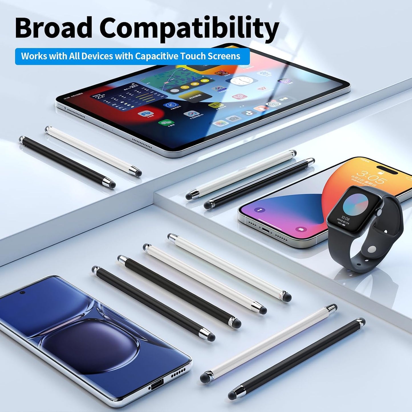 10 PCS Stylus,Stylus Pen for Touchscreen,Stylus 2-in-1 High Sensitivity & Precision Suitable for All Touch Screens of iPhone/ipad/Android Tablets(10 Stylus Pen Withe/Black + 20 Tips)