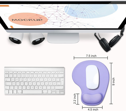 JIKIOU Mouse Pad, 2 Pack Ergonomic Mouse Pads with Comfortable Gel Wrist Rest Support and Smooth Cloth, Non-Slip PU Base for Easy Typing Pain Relief Durable and Easy to Clean Small Purple