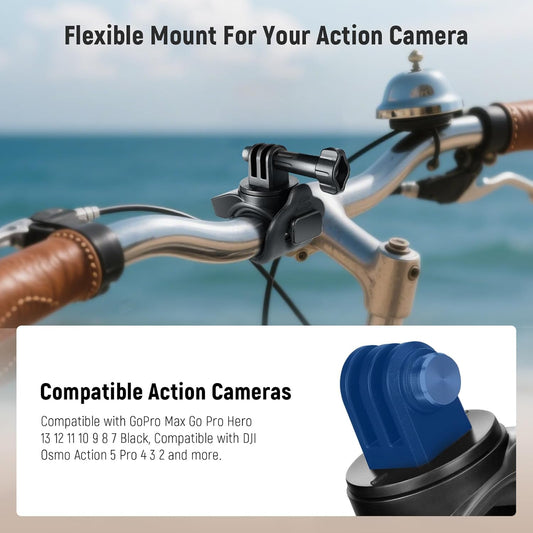 NEEWER Flexible Mount Wrap Band Compatible with GoPro DJI Insta360 Action Cameras, Motorcycle Bike Handlebar Roll Bar Tube Clip Holder Bracket Accessories for Photography Video Recording, GP-77 Black