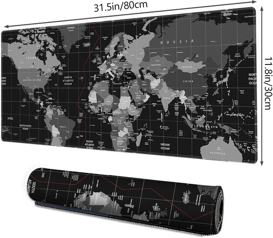 Galdas Gaming Mouse Pad XXL XL Large Long Extended Big Mousepad Non-Slip Rubber Keyboard Desk Pad with Stitched Edges for Laptop Home Office (31.5x11.8x0.08 Inch) … (Black World Map)