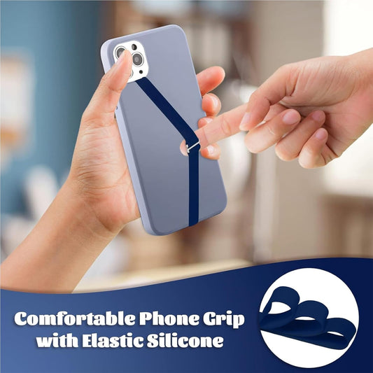 TEAMOLA 3pcs Silicone Phone Grip Holder Strap for iPhone 15/15 Pro/16/16 Pro & Samsung Galaxy S24/S23 - Anti-Slip Finger Loop for Case, Universal Phone Loops for Back of Cell Phones(210, 3 Navy)
