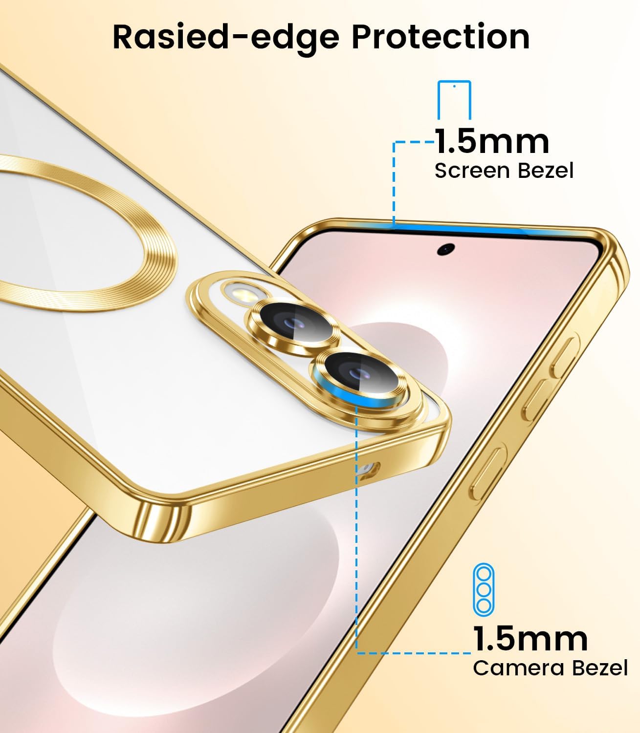 Slim Thin for Samsung Galaxy S25 Edge Case, Compatible with MagSafe, Built-in Camera Lens Protector, Shockproof Protective Phone Case, Soft Electroplated Clear Cover, Gold