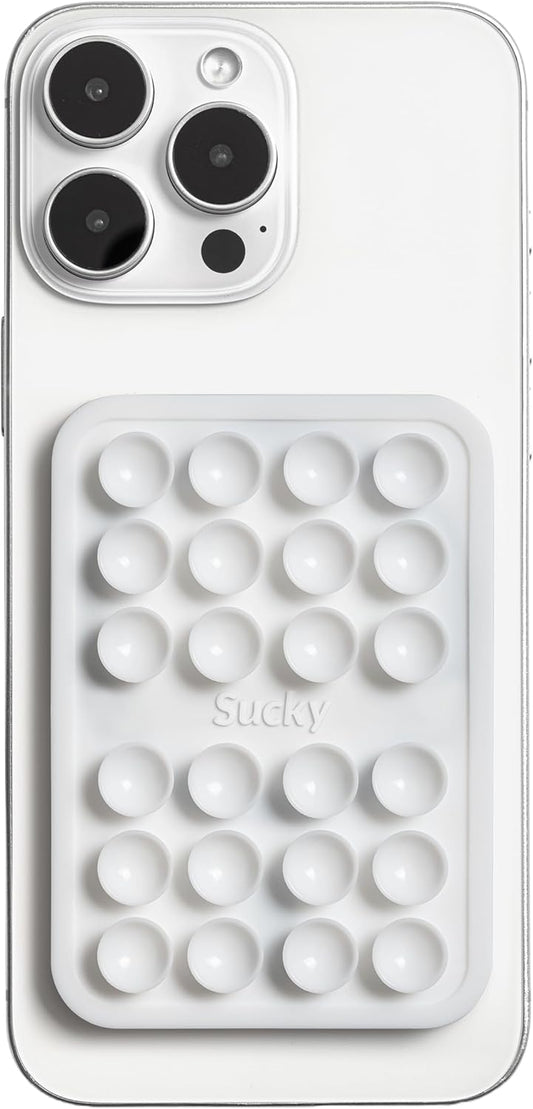 SUCKY Silicone Suction Phone Case Adhesive Mount - Anti-Slip Holder, Hands-Free Fidget Toy, Phone Accessory for iPhone and Android (Crystal White, Magnetic)