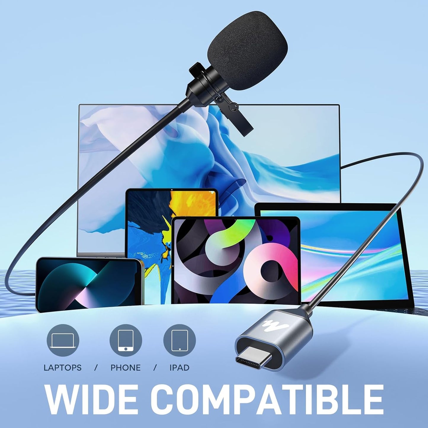 MAONO USB C Lavalier Microphone for iPhone 15, iPad, Android, Omnidirectional Condenser Lapel Mic for Recording, Interview, Video Podcast, Vlogging, YouTube, TikTok, UL11