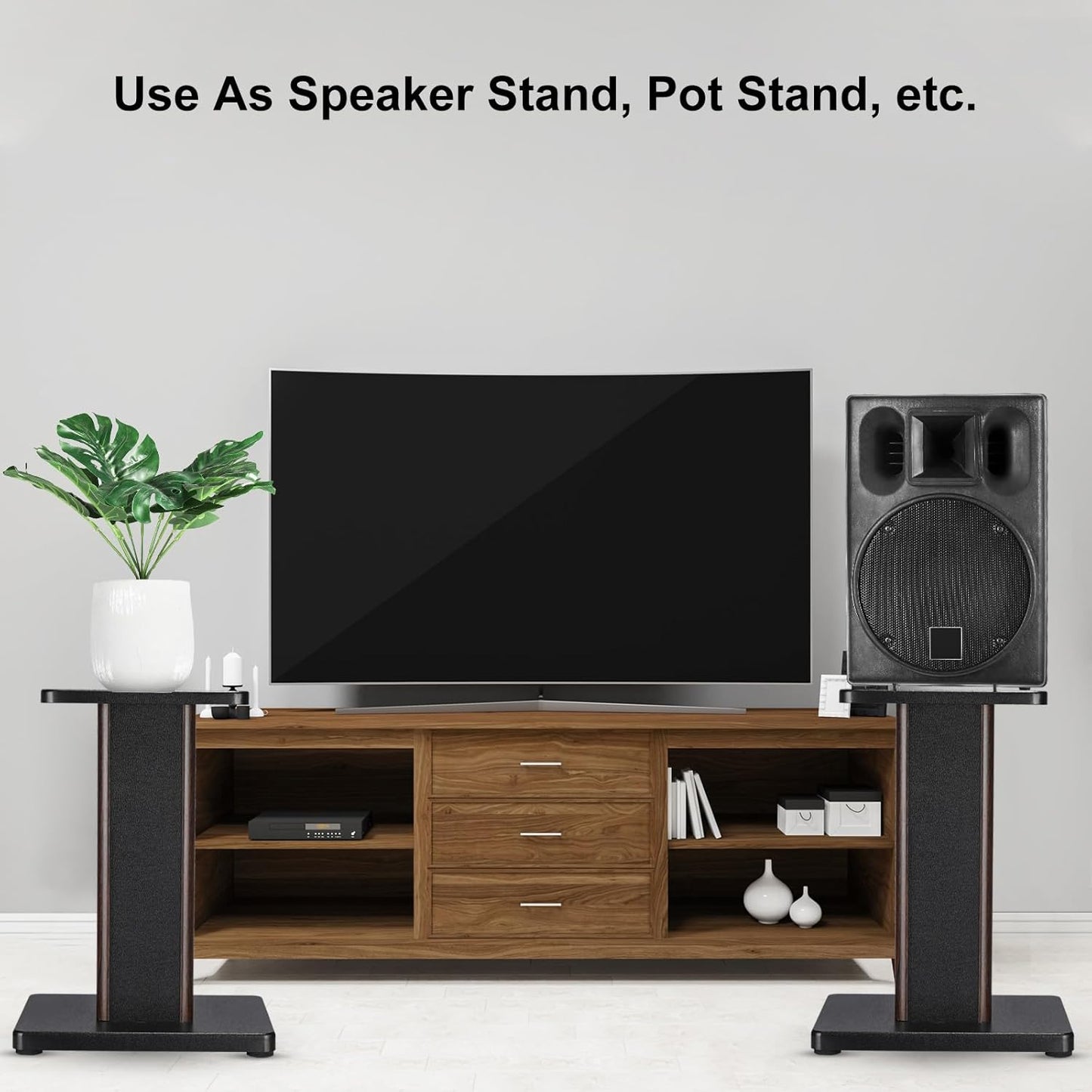 MECCANIXITY Wood Speaker Stands, 2 Pack 15.7 Inch (40cm) Universal Speaker Stand Hollowed Bases Enhanced Audio Listening for Home Theaters Cinema