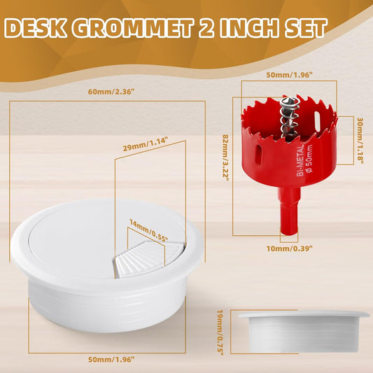Desk Grommet 2 Inch (50 mm) 10 Pieces, Desk Hole Cover for Cables White, ABS Plastic Grommet Hole Cover with Hole Saw for Wires Cables Through The Countertop by XIOGZAXI