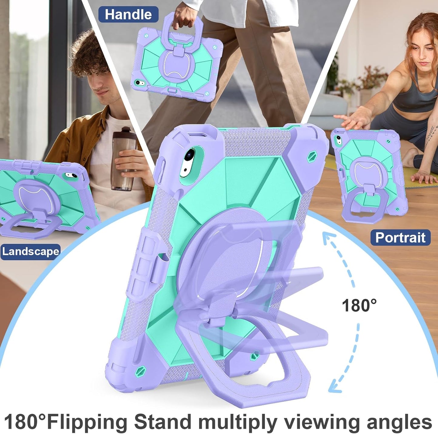 Case for iPad (A16) 11th Generation 11 Inch (2025) / iPad 10th Generation Case 10.9 Inch (2022) with 360° Rotating Stand Screen Protector Pen Holder Shoulder Strap, Purple Mint
