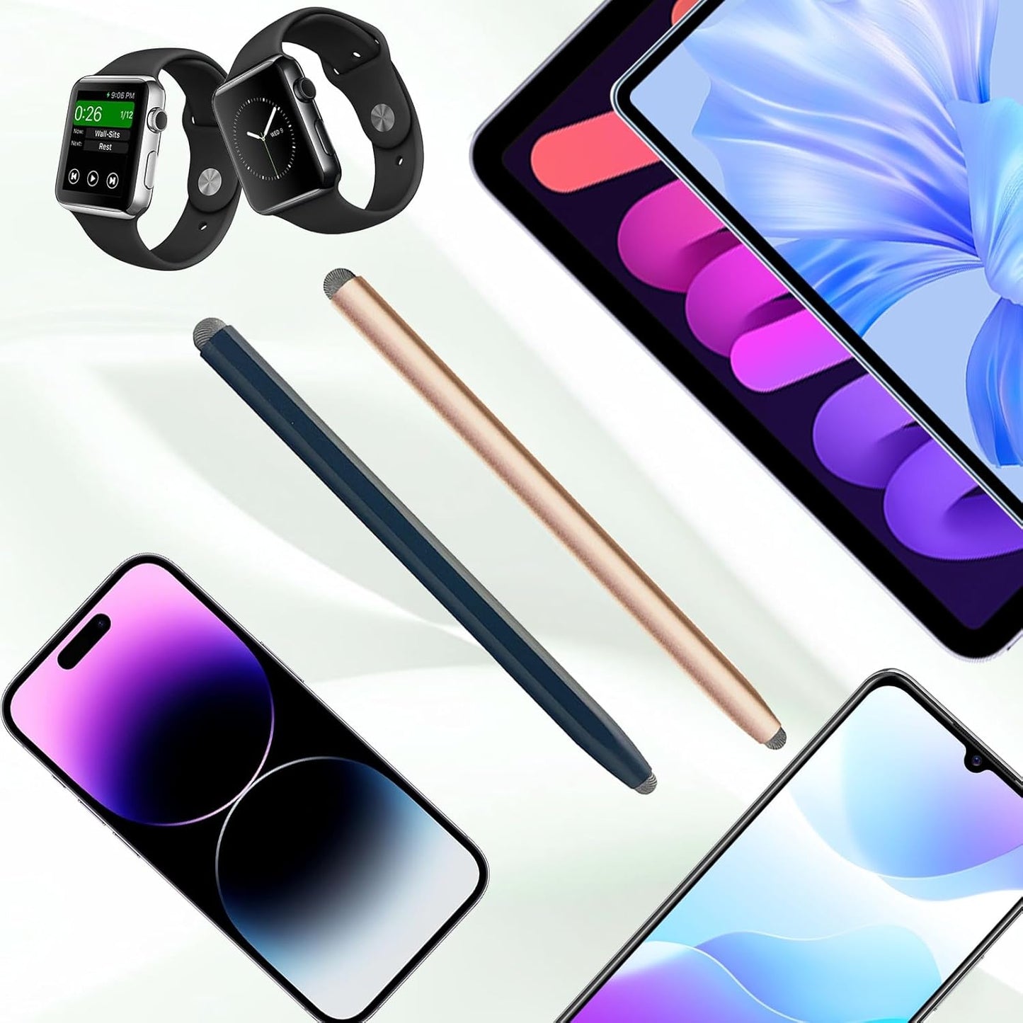 2-in-1 Stylus Pen for Touchscreen with Magnetic, Kenkor 2PCS Tablet Pencil for Apple iPad/Air/Mini/Pro/iPhone/Android/Huawei/Cellphone/Samsung/Galaxy All Universal Touch Screen Devices (Black/Gold)