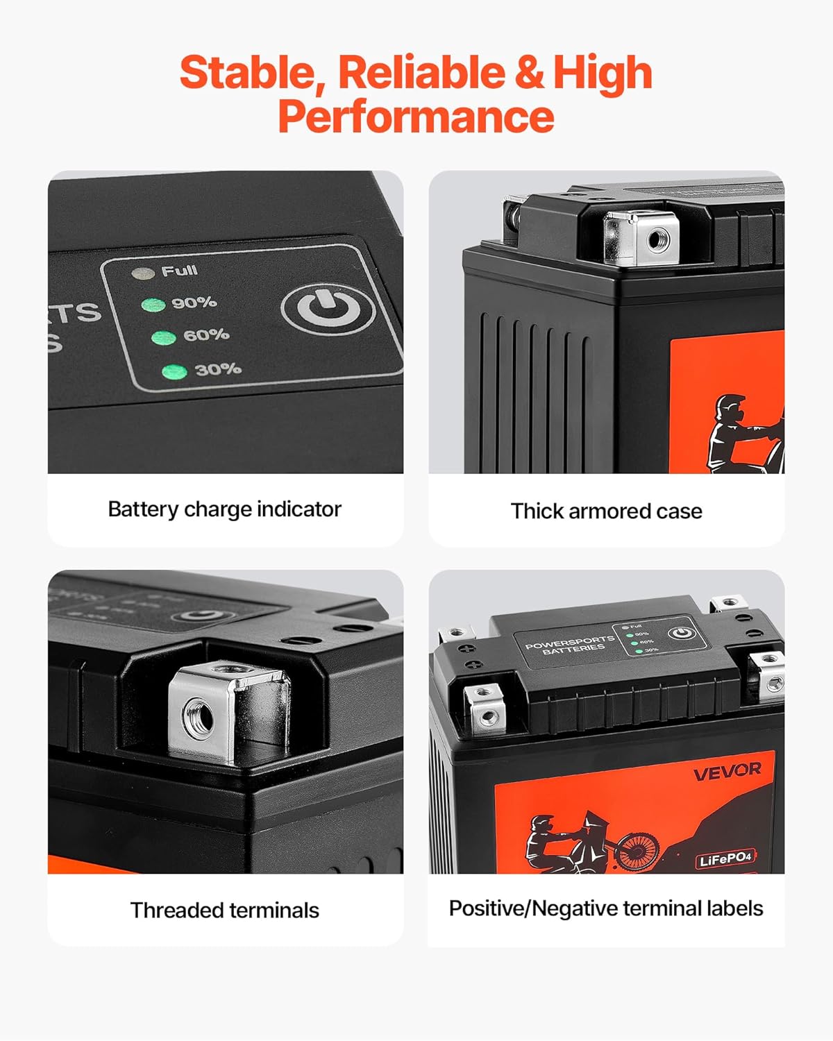 VEVOR Motorcycle Battery, 12 Volt 7Ah, LiFePO4 Lithium Pre-Charged Powersports Battery, Maintenance Free & High Performance, Compatible with ATV, Motorcycle, Jet Skis, Scooter, UTV, and More