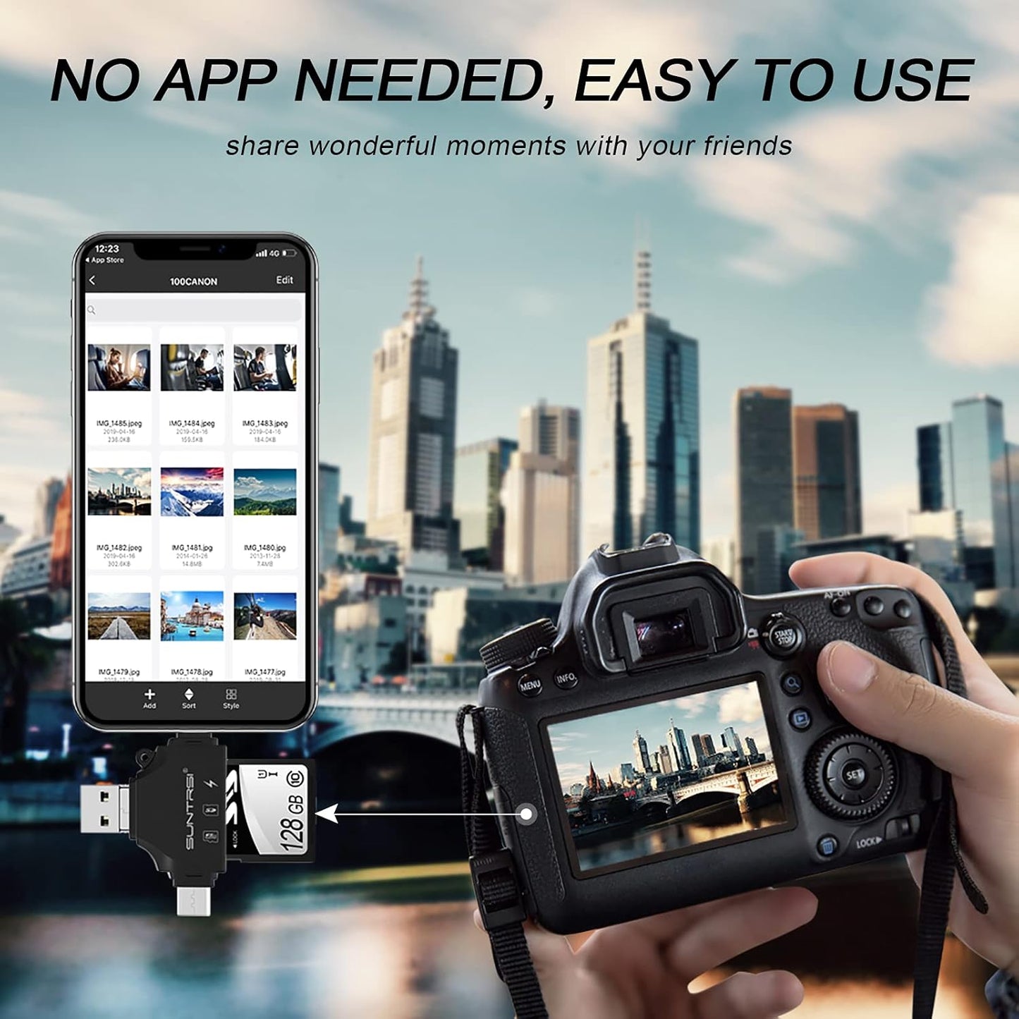 4 in 1 SD Card Reader for iPhone ipad Android Mac PC Camera,Micro SD Card Reader SD Card Adapter Portable Memory Card Reader Trail Camera Viewer for SD and TF Card