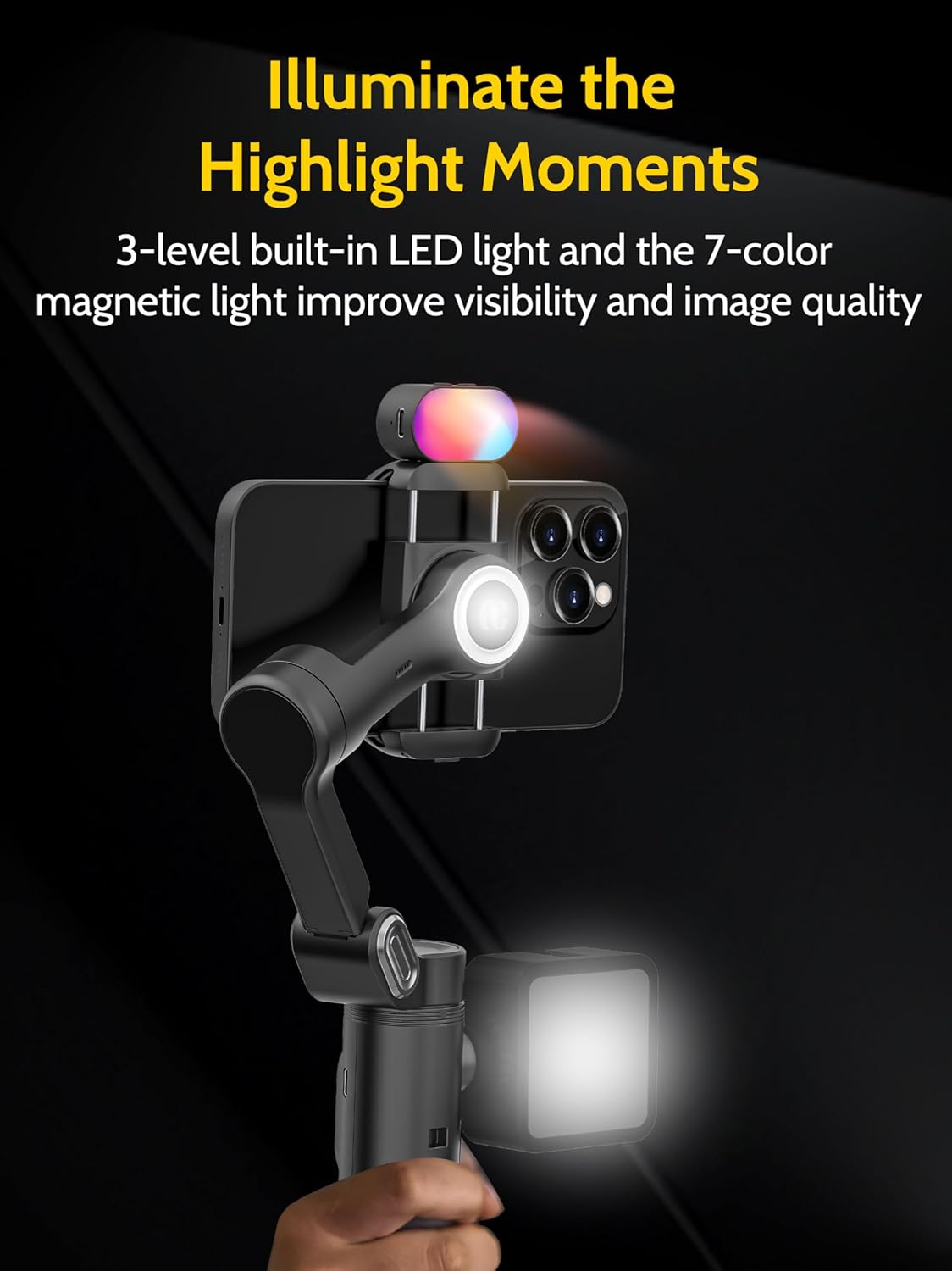 3-Axis Gimbal Stabilizer for iPhone & Android w/RGB Light, Handheld Phone Gimbal for Video Recording w/AI Tracking,1/4 Thread, Extendable Tripod, Padded Carry Bag(Smart X Complete Combo1)