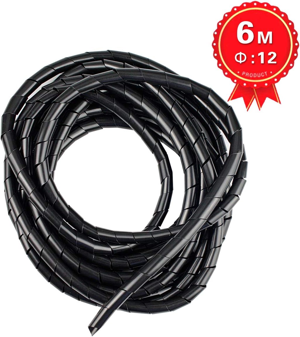 20Ft XHF 1/2" Spiral Cable Wrap 12mm(Wrapping Range:9mm-65mm) Cord for Computer Electrical Wire Organizer Sleeve Hose RoHS Black