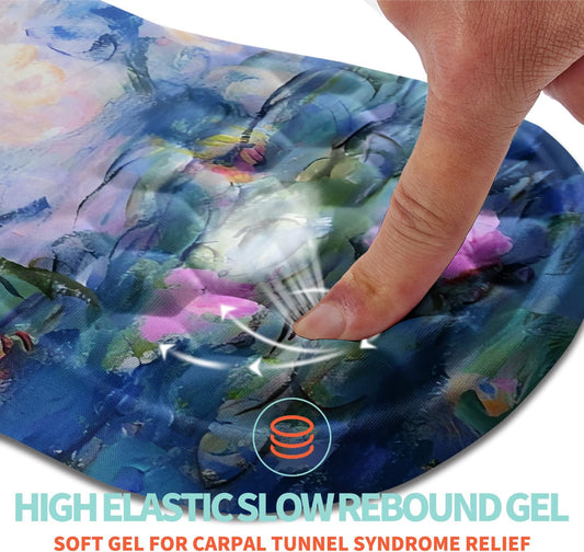 Ergonomic Mouse Pad Wrist Support with Memory Foam Massage Bulge, Carpal Tunnel Pain Relief Mousepad Wrist Rest for Mouse(12x8 inch, Lotus Pond)