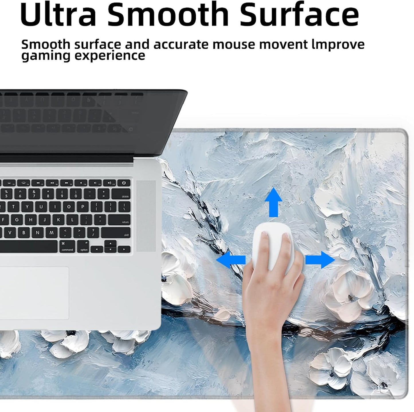 Galdas Gaming Mouse Pad XXL XL Large Long Extended Big Mousepad Non-Slip Rubber Keyboard Mouse Pad with Stitched Edges for Laptop Home Office (31.5x11.8x0.08 Inch) -Snow Floral
