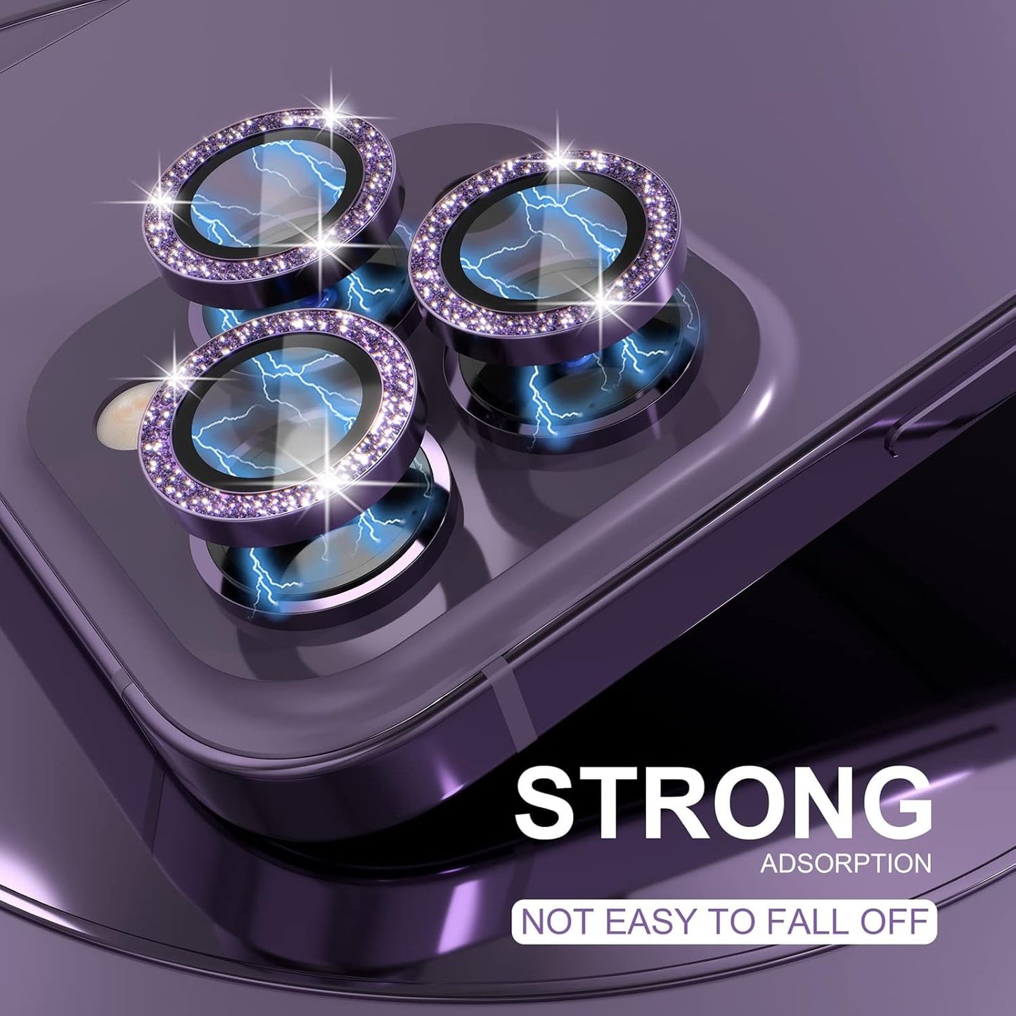 Choiche [3+1 for iPhone 14 Pro/iPhone 14 Pro Max Camera Lens Protector Bling, 9H Tempered Glass Camera Cover Screen Protector Metal Ring Decoration Accessories (Glitter-Purple)