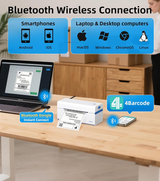 ORGSTA Bluetooth Thermal Shipping Label Printer T001-Plus Wireless 4x6 Shipping Label Printer for Small Business Support Android iPhone & Windows Widely Used for Amazon, Ebay, Shopify, Etsy, USPS