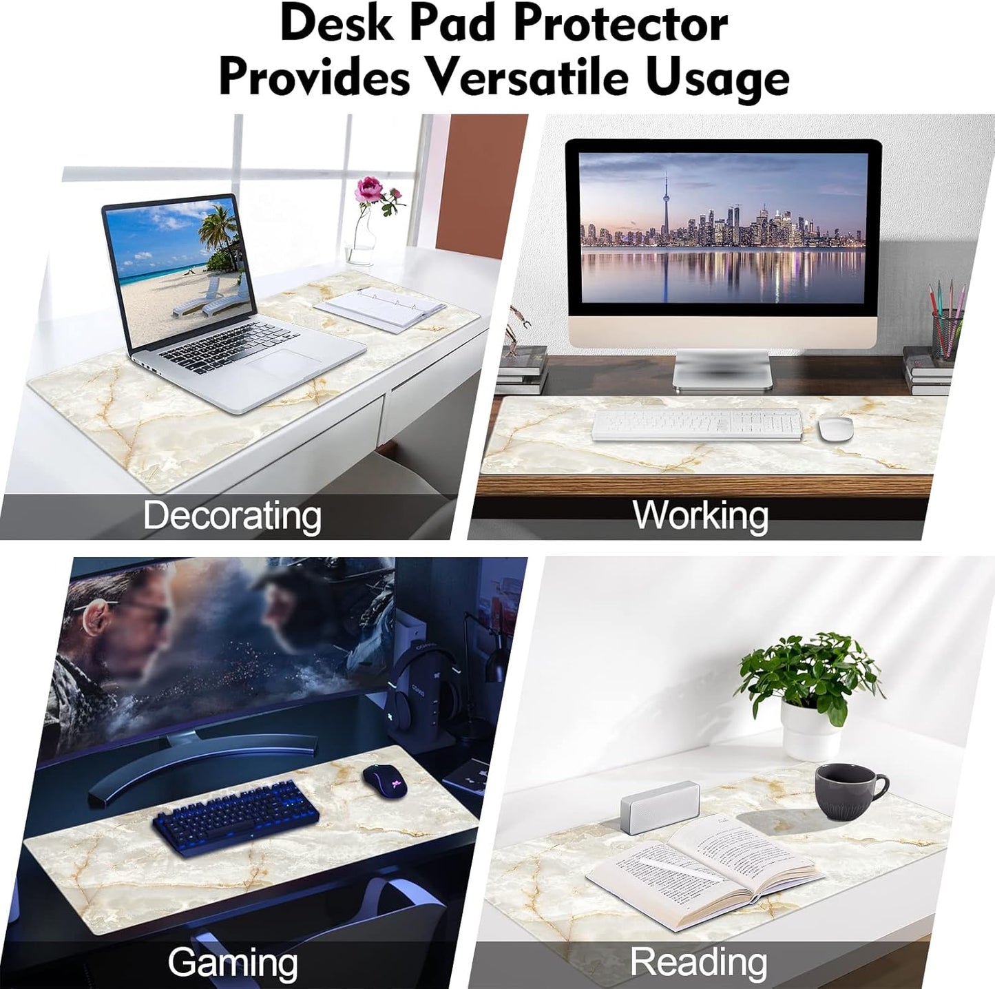 Galdas Large Mouse Pad Marble Pattern XXL XL Large Mouse Pad Mat Long Extended Mousepad Desk Pad Non-Slip Rubber Mice Pads Stitched Edges Thin Pad (31.5x11.8x0.12“)
