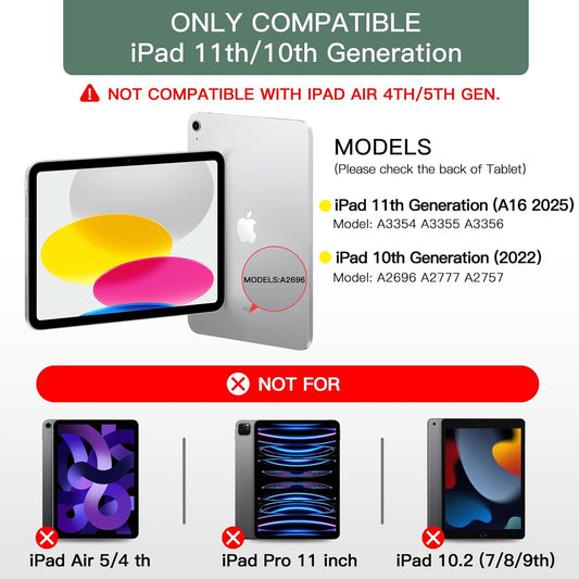 NOKBABO for iPad 11th 10th Generation Case with Keyboard, Magnetic Wireless Detachable Folio case with Pencil Holder, Keyboard for ipad 11th(A16,2025) & iPad 10th Generation(2022) - Midnight Green