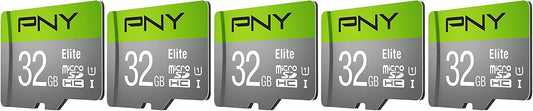 PNY 32GB Elite Class 10 U1 microSDHC Flash Memory Card - 100MB/s, Class 10, U1, Full HD, UHS-I, Micro SD, 5 Count (Pack of 1)