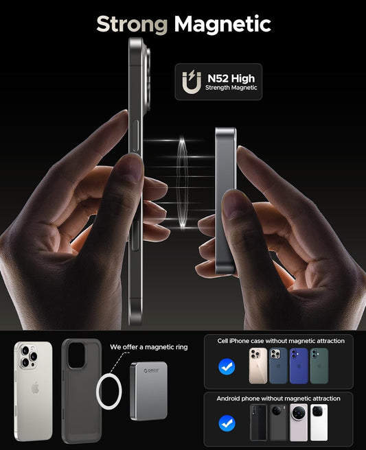 ORICO 512GB Magnetic Portable SSD, Metal Body, 4K 120 fps ProRes HDR Record and Store, Up to 460MB/s, USB C&A 2 in 1 Cable, External SSD Compatible with iPhone 16 Pro Max, Tablet, Computer - K5PLUS