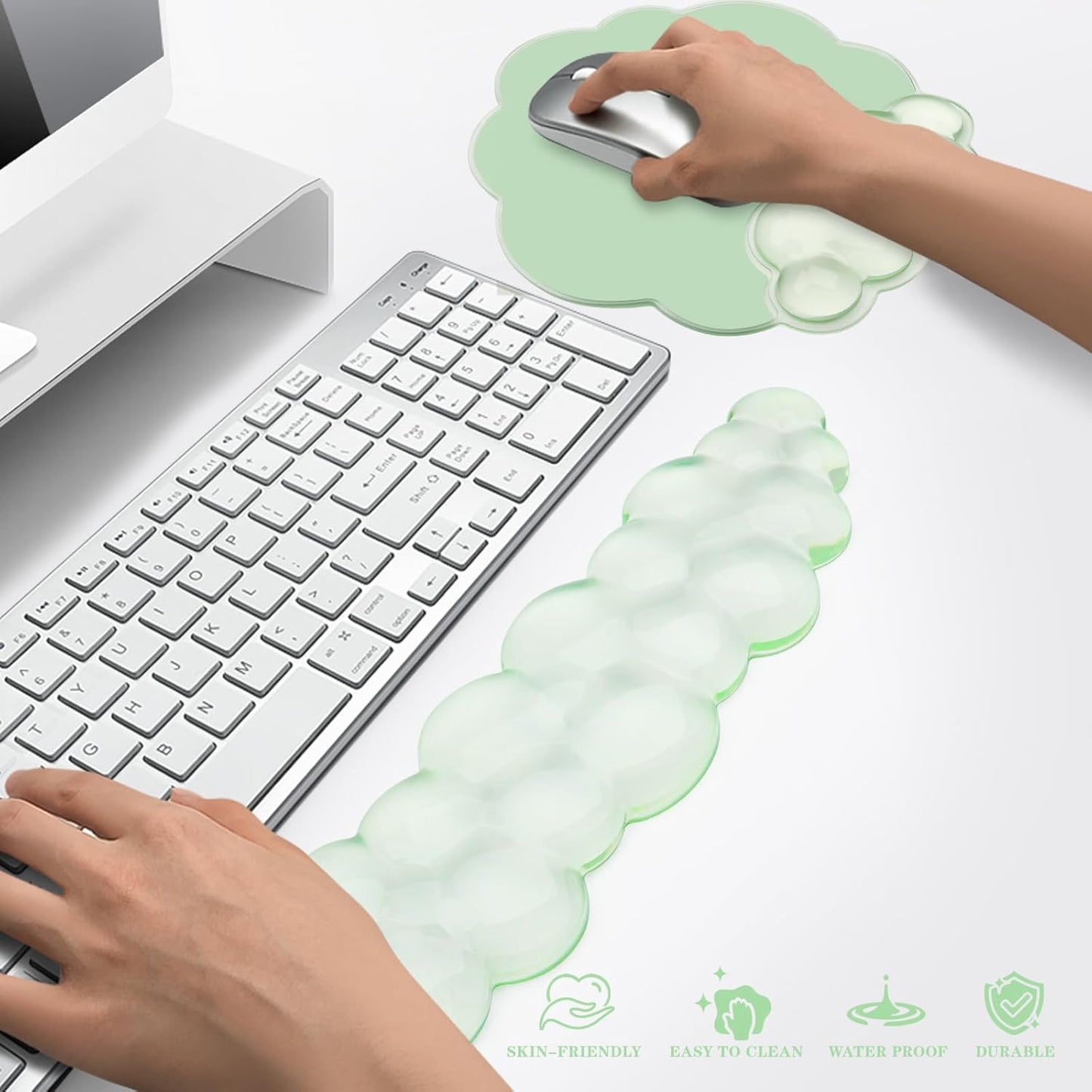 Gel Cloud Keyboard and Mouse Wrist Rest, Cute Wrist Support and Arm Support Rest for Typing Pain Relief,Suitable for Office/Computer/Laptop/Gaming Set-Green