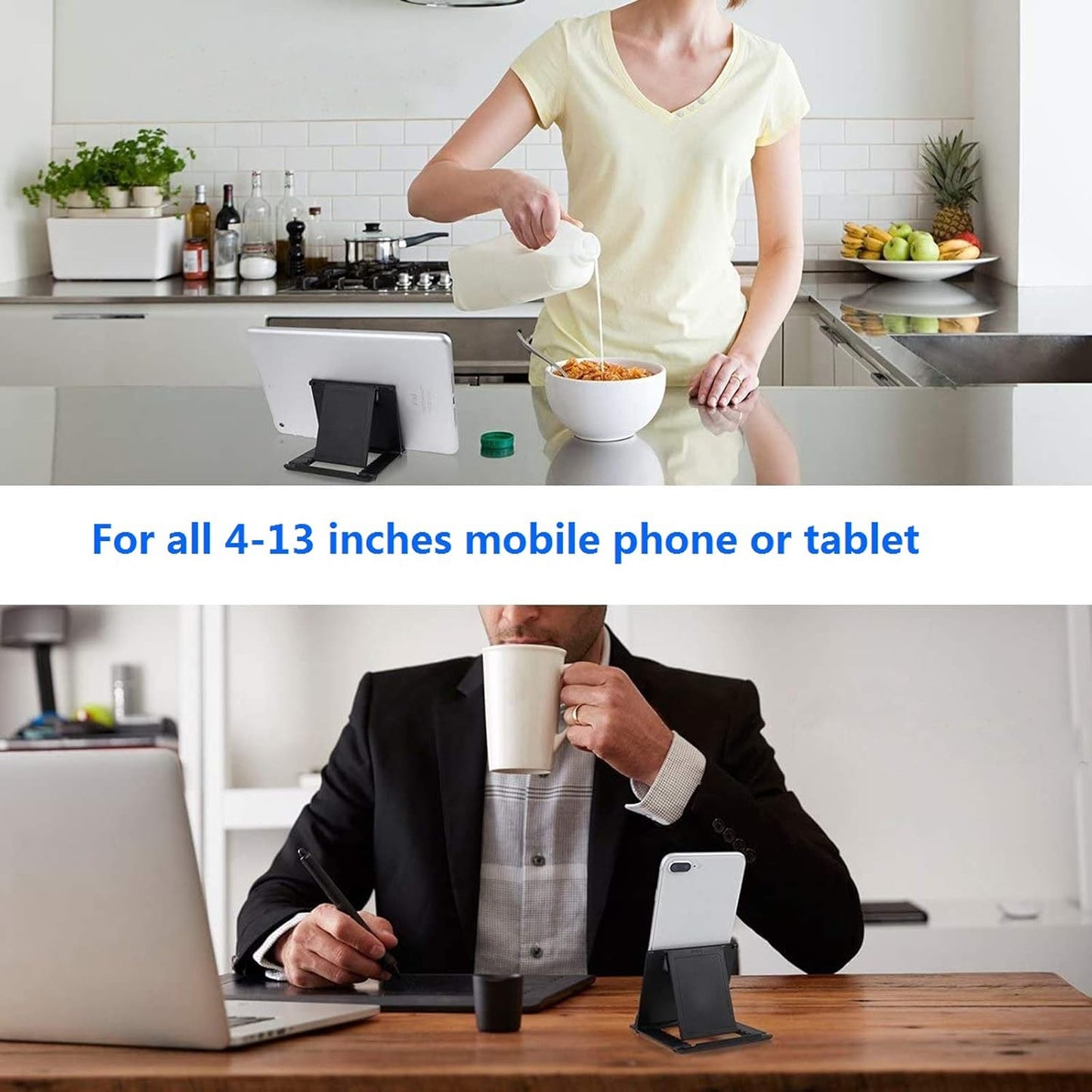 Foldable Portable and Angle Adjustable Phone Tablet Stand Holder for Desktop,Compatible with iPhone 15 14 13 12 11 iPad Pro Air Mini Kindle Galaxy Google PIXL (Large Size)