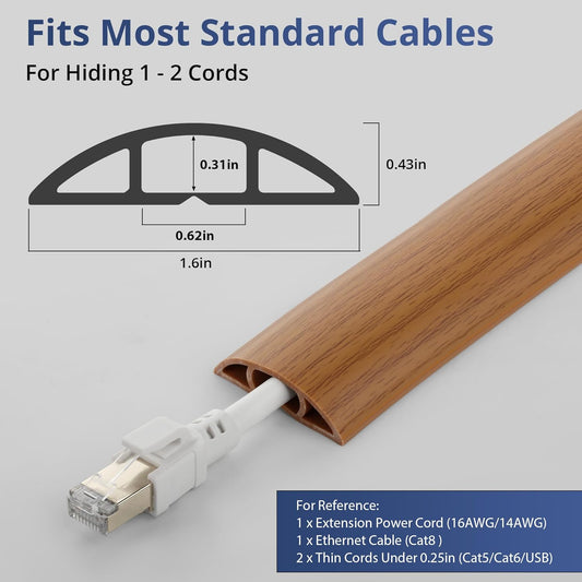 ZhiYo 3.6ft Cord Covers for Wires on Floor, Cord Hider Floor Hide Extension Cords, Soft PVC Cable Cover Cable Protector, Wire Cavity W0.62in H0.31in, Yellow Oak Wood