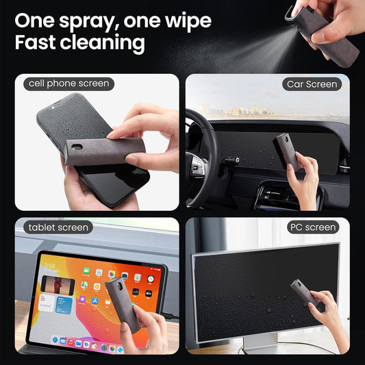 2 Pcs Screen Cleaner Kit, 3-in-1 Touchscreen Mist Cleaner Spray Bottle Tool & Microfiber Cloth for Phone/Laptop/Tablet/TV/Monitor/Car Screens(Grey)