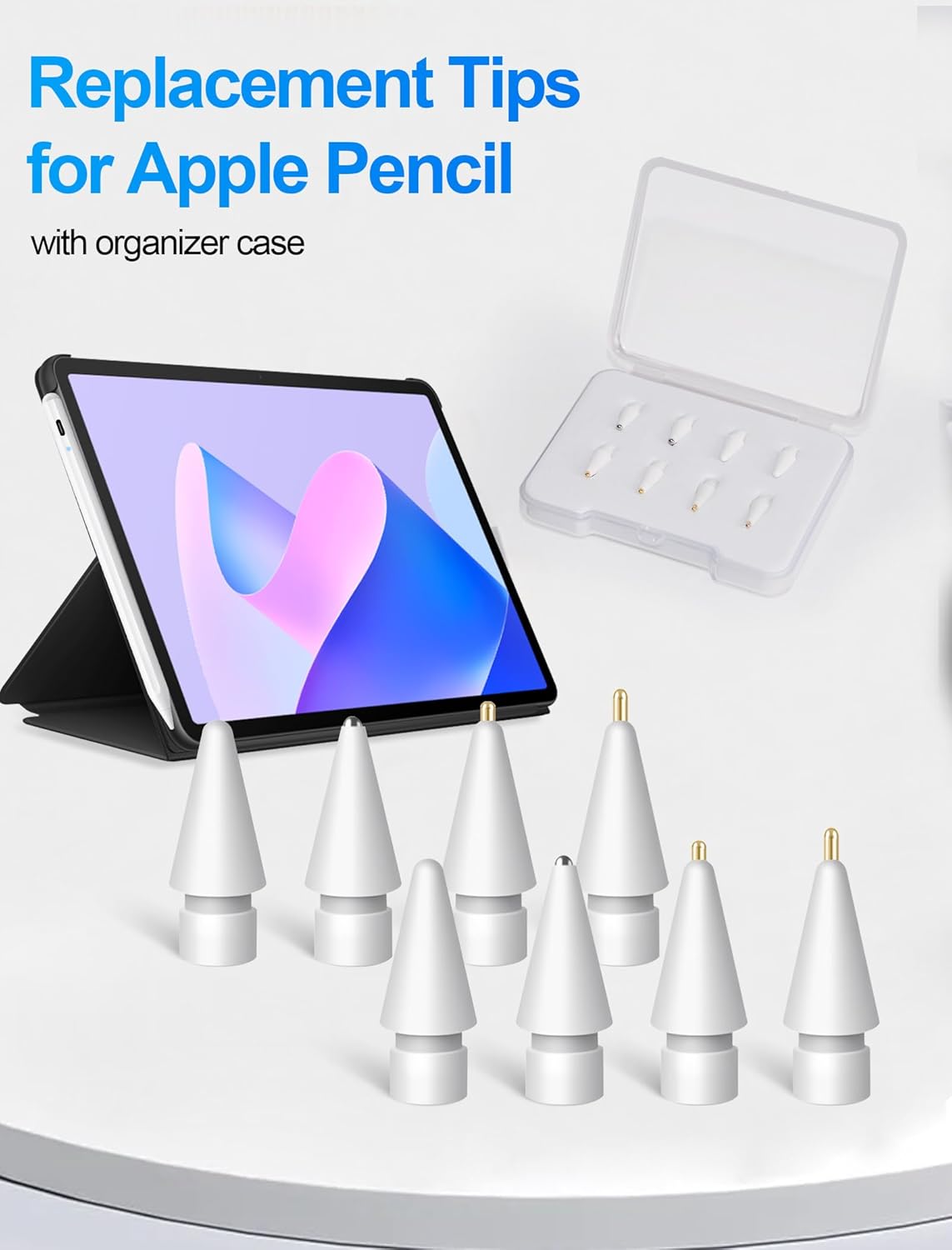 Replacement Tips for Apple Pencil Accessories - 8 Pack Mix Replacement Pencil Tips for Apple Pencil 2nd/ 1st Gen/USB-C/Pencil Pro