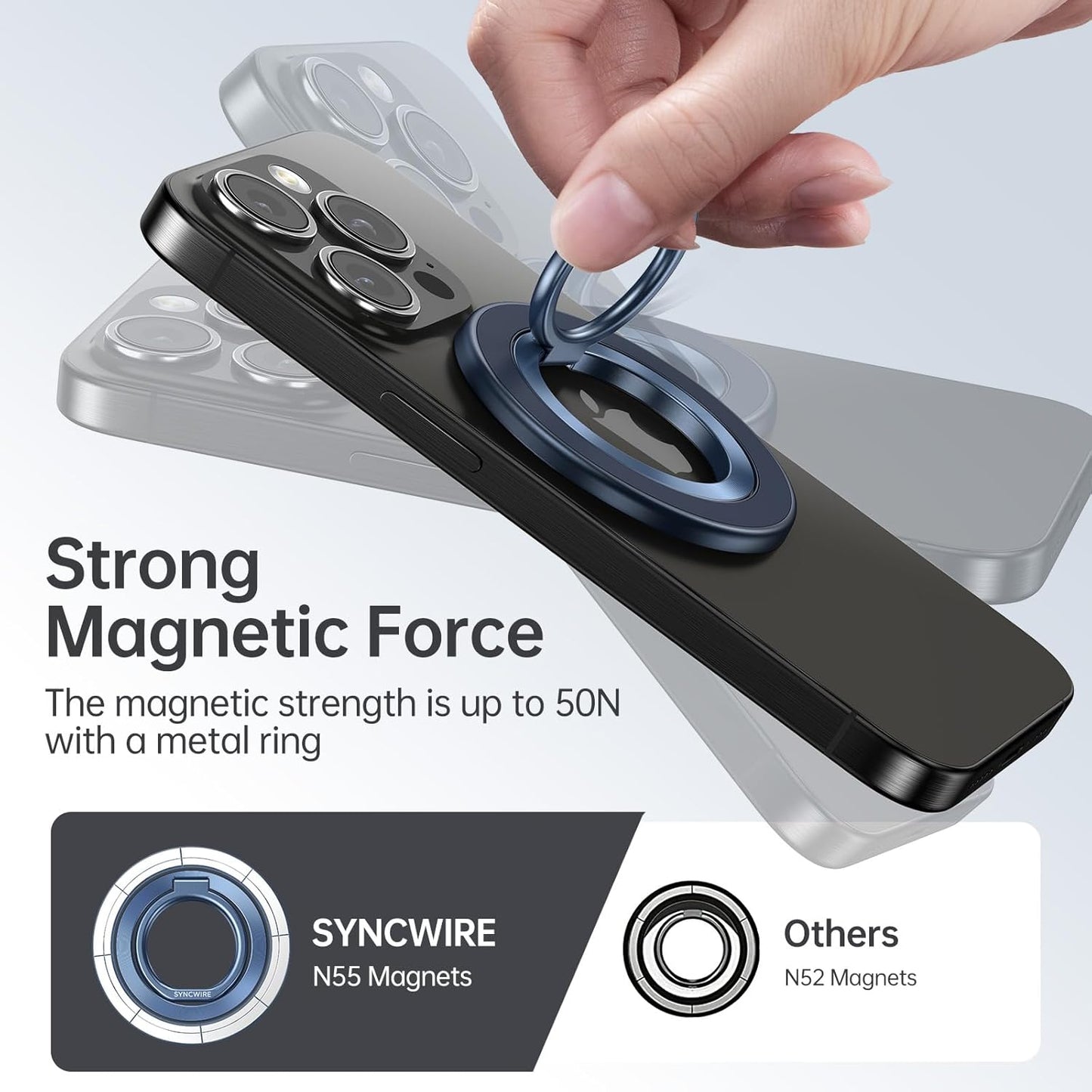 Syncwire Magnetic Phone Ring Holder for MagSafe, Magnetic Cell Phone Grip Ring Stand Finger Kickstand with Two-Sided Magnets Compatible with iPhone 16 15 14 13 12 Pro Max