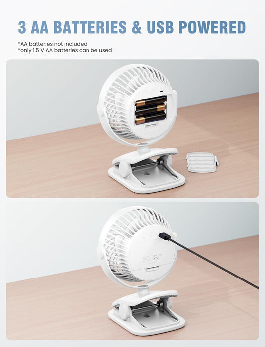Shinebella AA Battery Powered Clip on Fan with 4-Speed, 5’’ Small Desk Fan with Aroma Function, USB Powered, 360°Rotation, Ultra Quiet, for Golf Cart, Stroller, Bedroom,Car(Batteries Not Included)