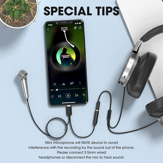 Mini Microphone for iPhone iPad Small ASMR Tiny Microphone for Voice Video Recording Singing, Vlogging, Podcasting YouTube (1 PCS Black)