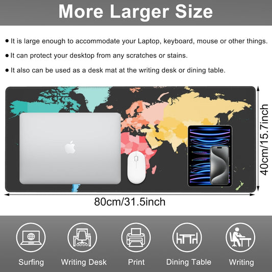 Mouse Pad, Large Colorful World Political Map Desk Mat, Extended Non-Slip Gaming Keyboard Mousepad Desk Pad, Thick Stitched Edges Waterproof Mouse Mat 31.5"x15.7" (World Map)