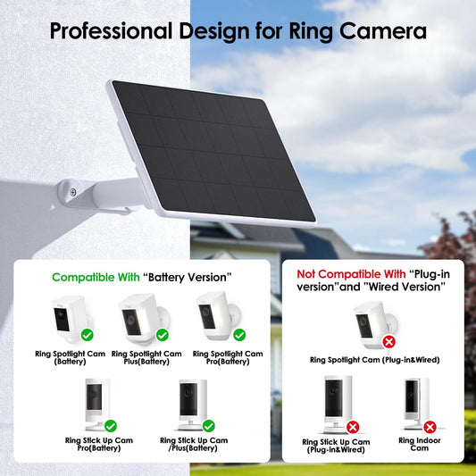 6W Solar Panel for Ring Spotlight Cam Battery & Stick Up Cam Battery (2 Pack), High-Efficiency Solar Charger with 360° Adjustable Retractable Bracket & 10ft Cable