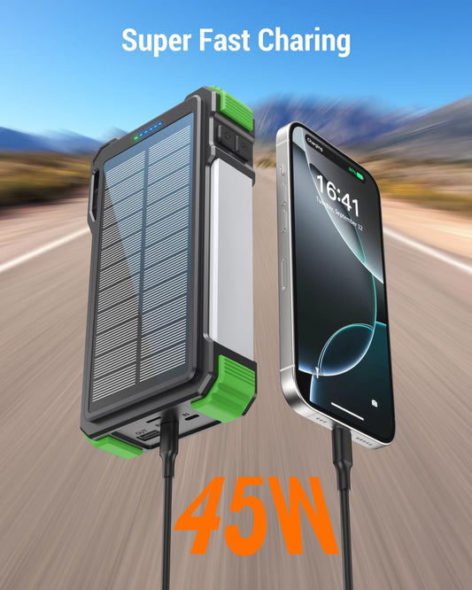 BLAVOR 45W Solar Charger Power Bank - 74000mwh Wireless Portable Charger Built-in Cables, PD QC Fast Charging Battery Pack with USB C for Cell Phones, Dual Flashlight & Carabiner for Camping, Hiking