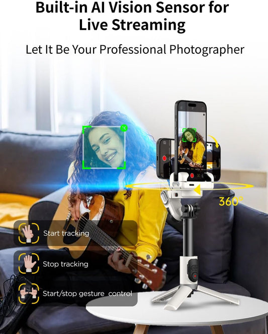 Gimbal Stabilizer for iPhone, Sefie Stick Tripod with Auto Face Tracking for TIK Tok YouTube Video Recording, 4 in 1 Gimbal Stabilizer with 360° Rotation for iPhone/Andriod -M1 Pro White