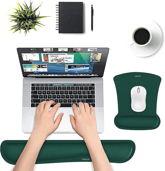 MOSISO Wrist Rest Support for Mouse Pad & Keyboard Set, Ergonomic Mousepad Non-Slip Base Home/Office Pain Relief & Easy Typing Cushion with Neoprene Cloth & Raised Memory Foam, Peacock Green