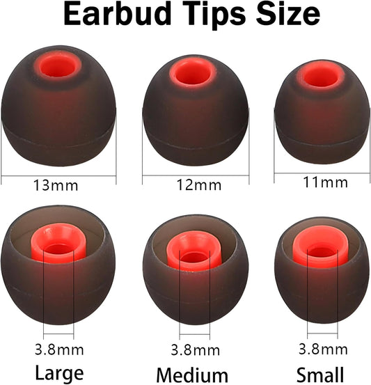 Silicone Earbud Tips - Fit Most In-Ear Earbuds (Inner Hole 3.8mm - 5.1mm) - 9 Pairs S M L