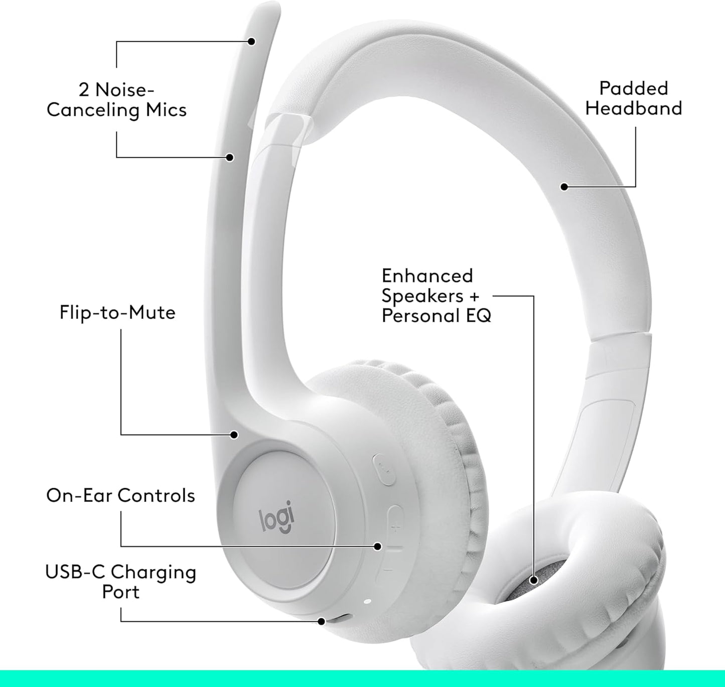 Logitech Zone 300 Wireless Bluetooth Headset with Noise-Canceling Microphone, Compatible with Windows, Mac, Chrome, Linux, iOS, iPadOS, Android – Off-White