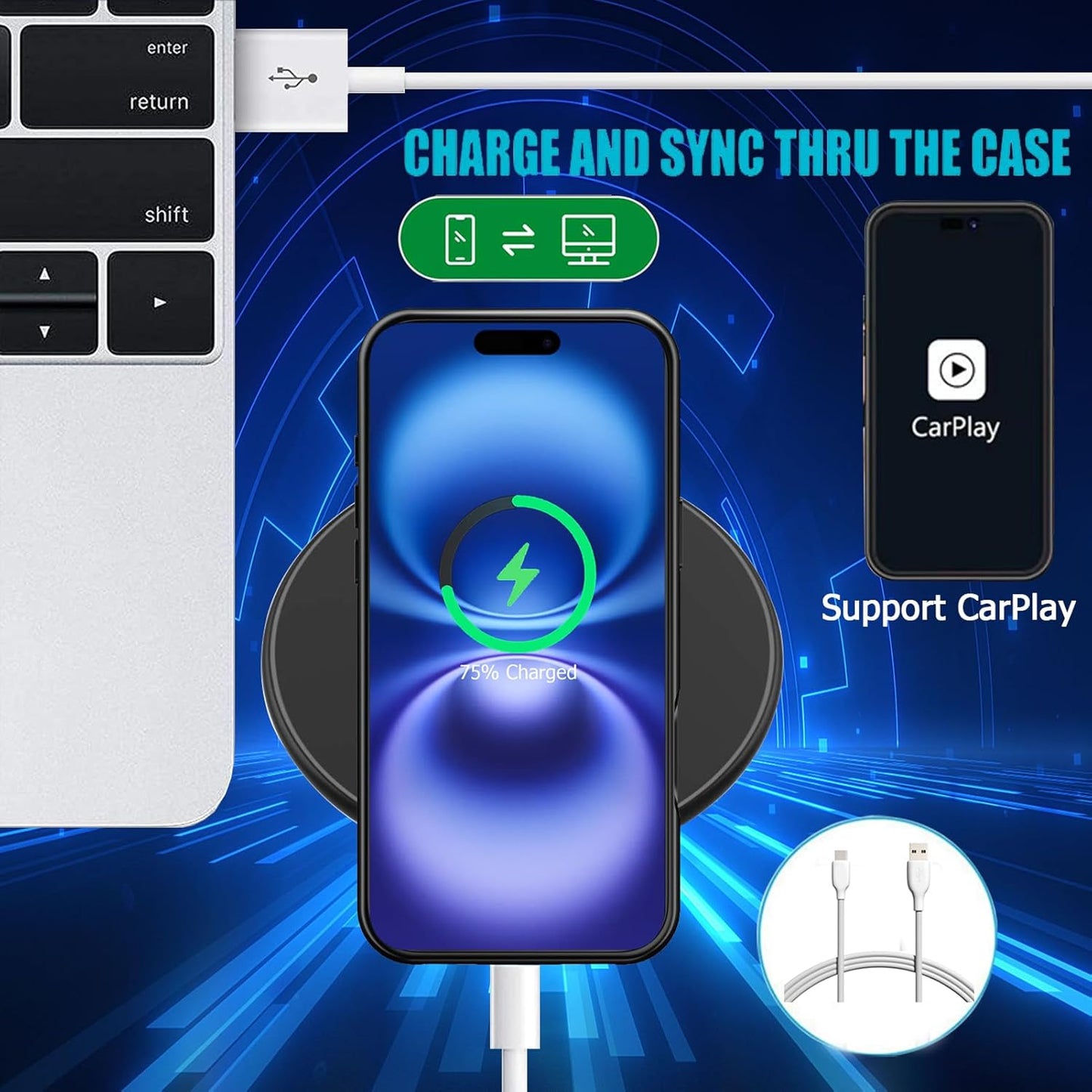 Battery Case for iPhone 16, Upgraded 10000mAh Ultra-Slim Rechargeable Portable Extended Battery Pack Support Qi Wireless Charging Case Compatible with iPhone 16 (6.1 inch) Charger Case Cover(Black)