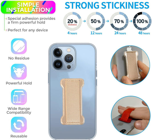 Phone Grip Holder for Hand, Universal Finger Strap Phone Holder, Finger Selfie Grip Compatible with Most Smartphones (Gold) - 2Pack