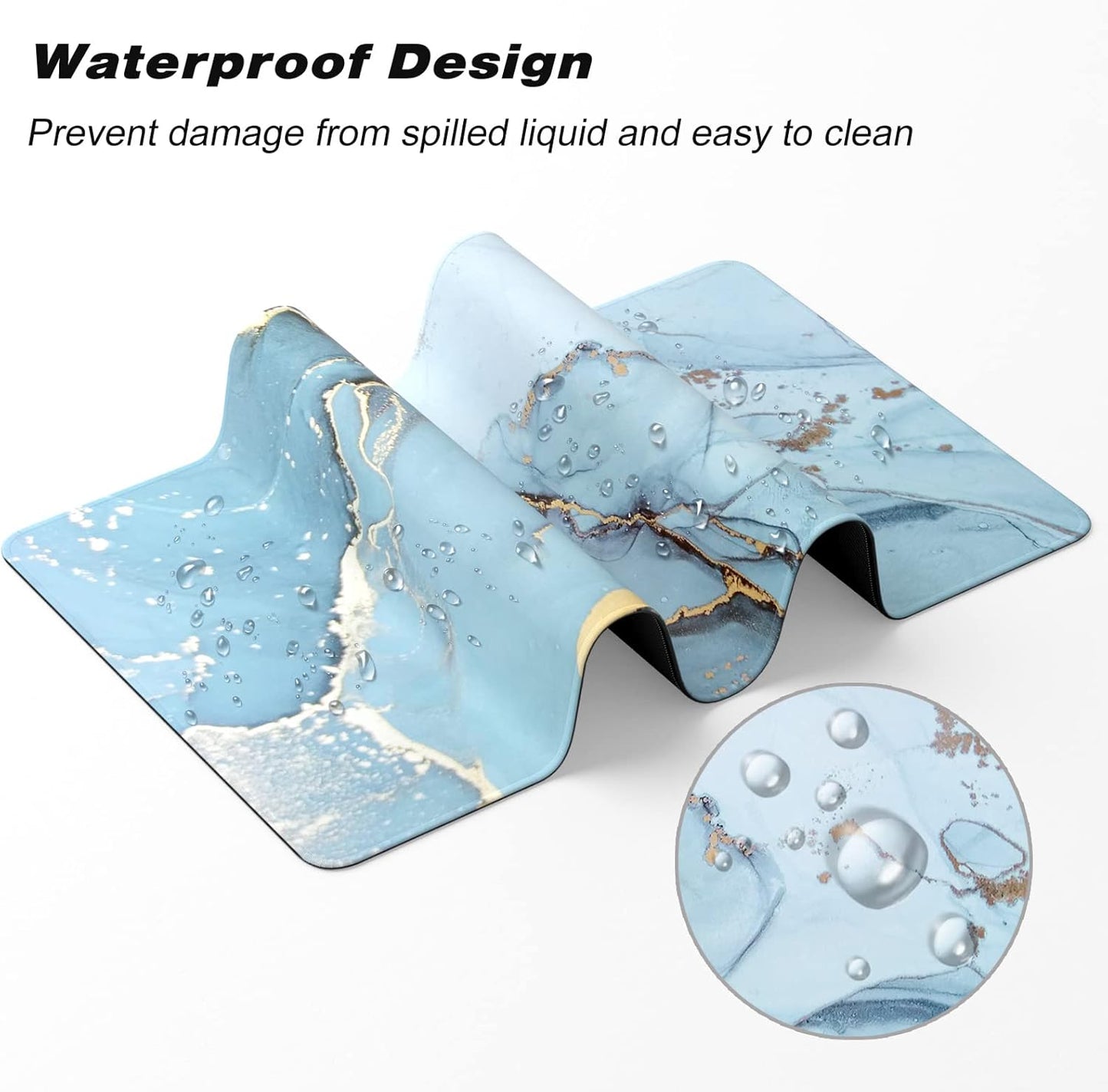 Extended Gaming Mouse Pad, XXL Large Desk Pad 30 x 14 Inch, Big Computer Keyboard Mousepad, Waterproof Mouse Mat with Stitched Edges and Non-Slip Base for Women Office Gaming, Blue Marble