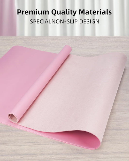 Pink Desk Mat, PU Leather Desk pad Large Mouse Pad, Non-Slip Desk Pad, Waterproof Desk Blotter Mat, Desk Cover Mat for Office and Home (31.5" x 15.7")
