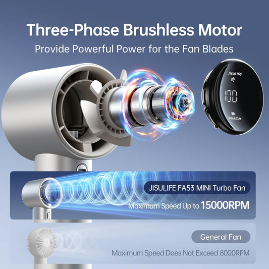 JISULIFE Handheld Fan Pro Series - Extreme Cooling Output: 1-100 Speed Scroll Wheel, Metal Body, Digital Display, 1.5H Fast Charge, 5000mAh-Portable Fan for Travel Outdoor, Gifts for Women Men(Brown)